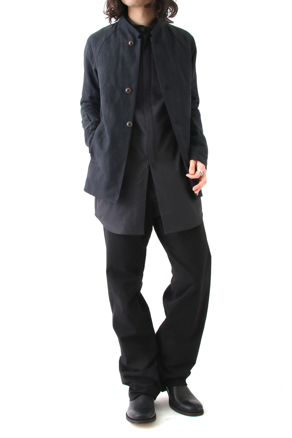 Jacket Cotton Linen Check Blue Black