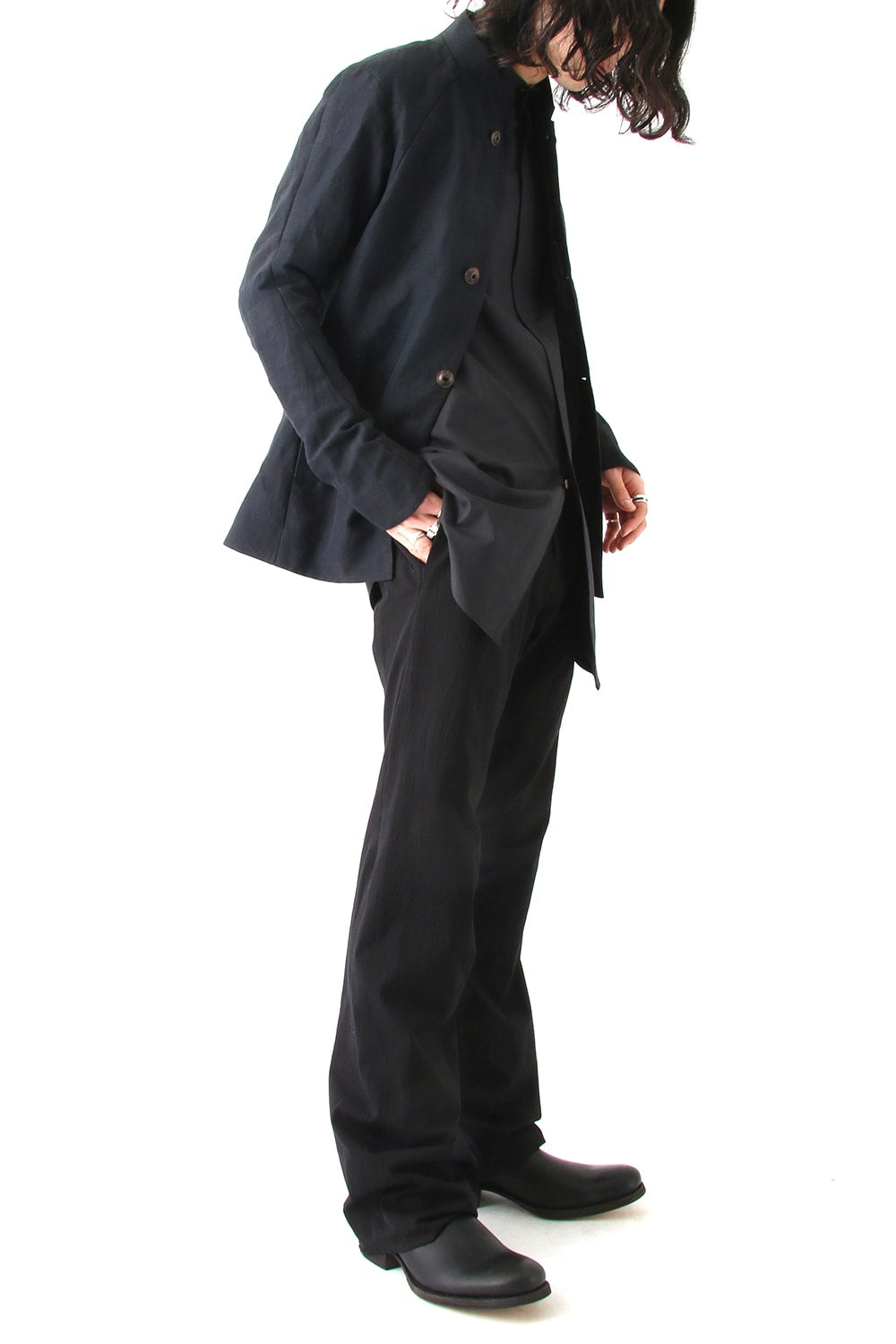 Jacket Cotton Linen Check Blue Black