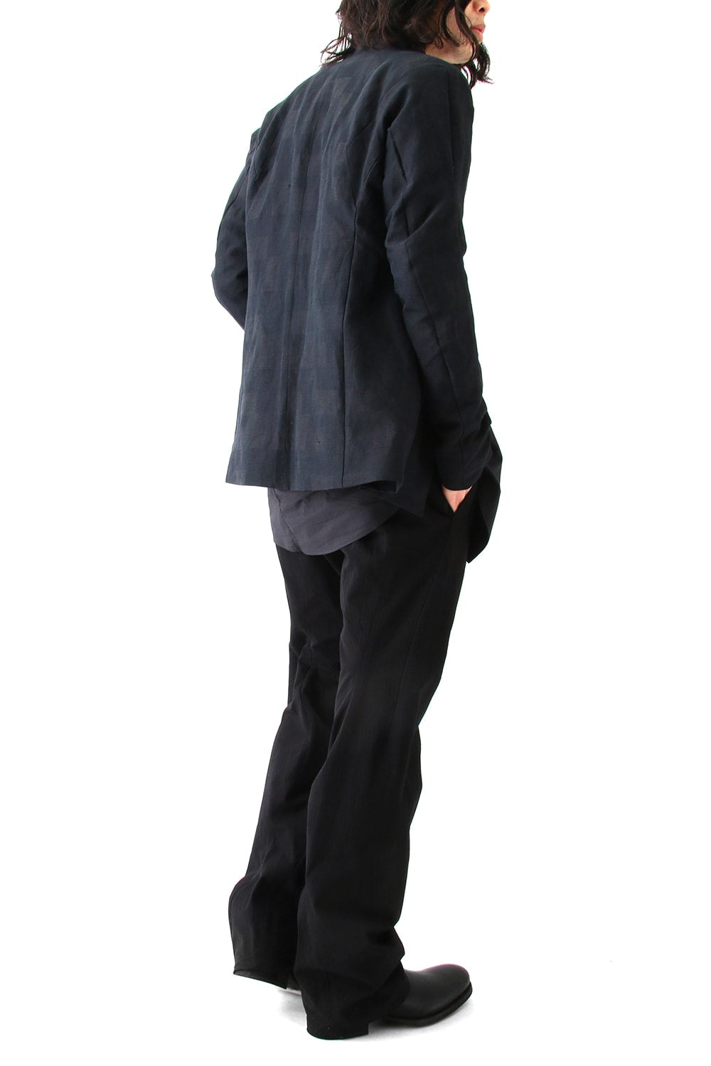 Jacket Cotton Linen Check Blue Black