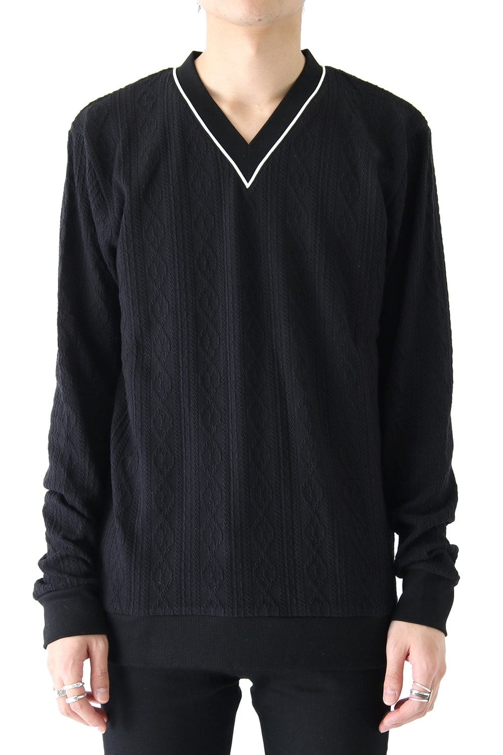LIGHTケーブル V NECK KNIT (BLACK)