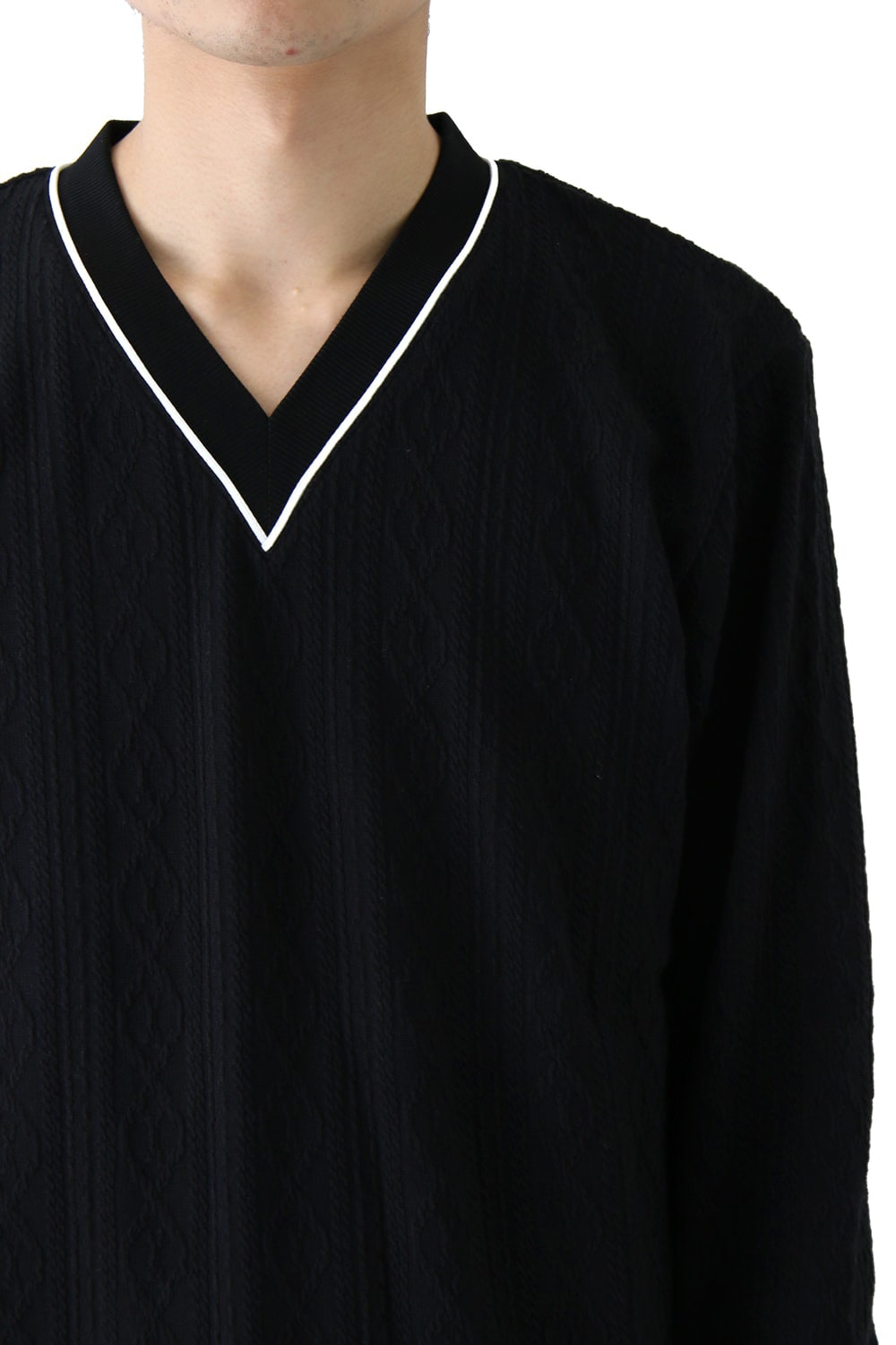 LIGHTケーブル V NECK KNIT (BLACK)
