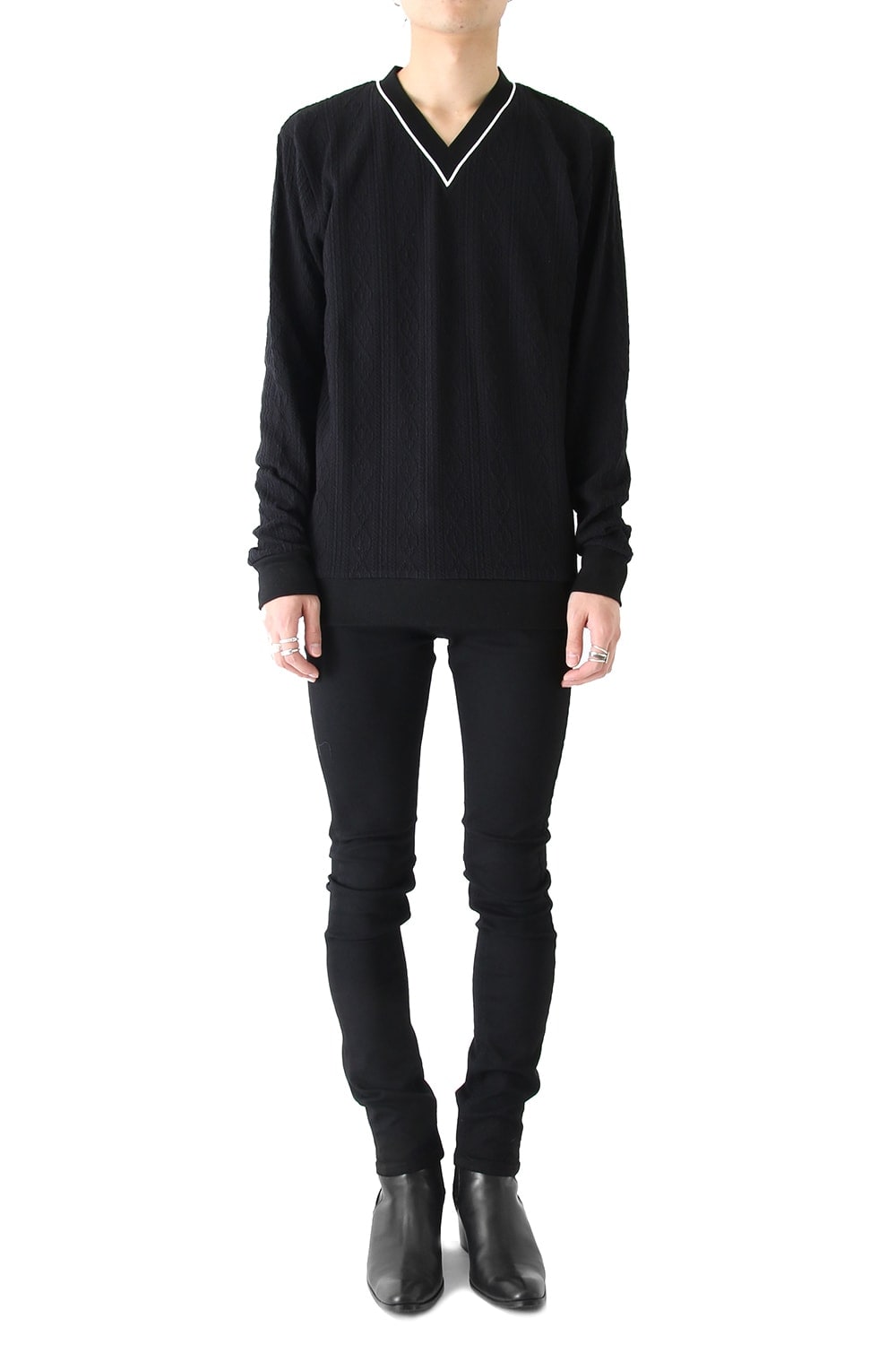 LIGHTケーブル V NECK KNIT (BLACK)