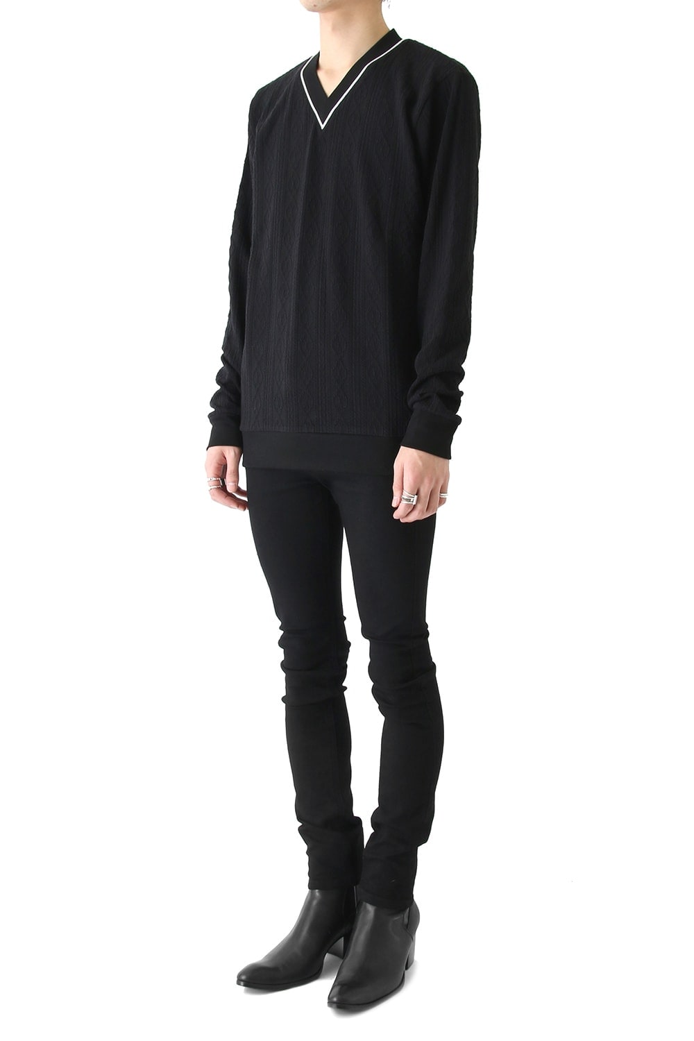 LIGHTケーブル V NECK KNIT (BLACK)