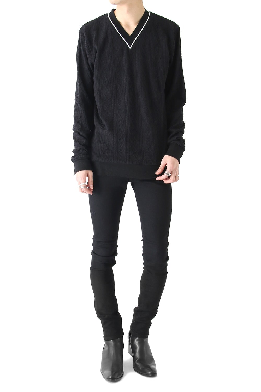 LIGHTケーブル V NECK KNIT (BLACK)