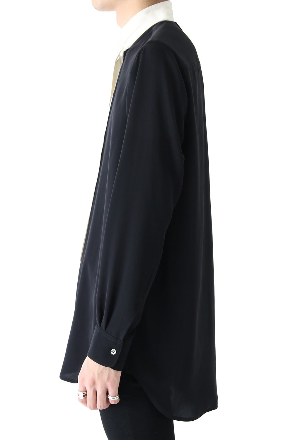 LAMBERT CREPE DE CHINE STAND BOW COLLAR SHIRT (BLACK)