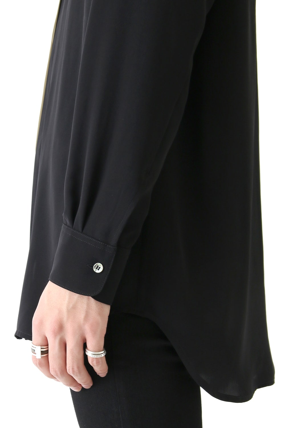 LAMBERT CREPE DE CHINE STAND BOW COLLAR SHIRT (BLACK)