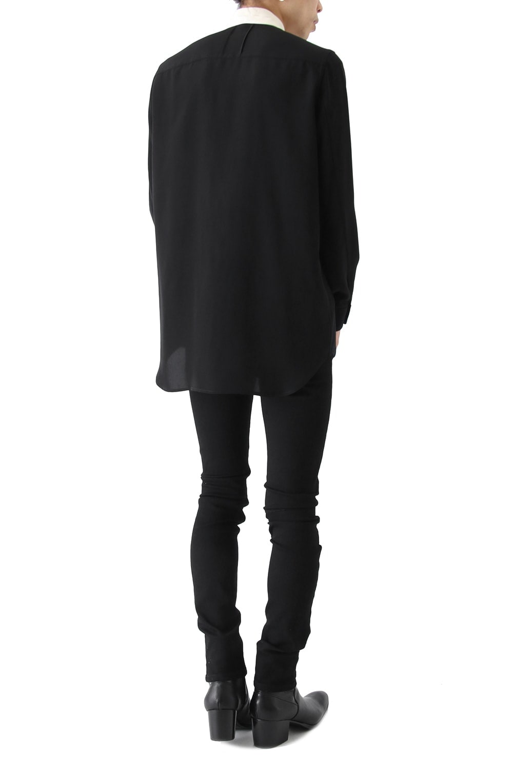 LAMBERT CREPE DE CHINE STAND BOW COLLAR SHIRT (BLACK)