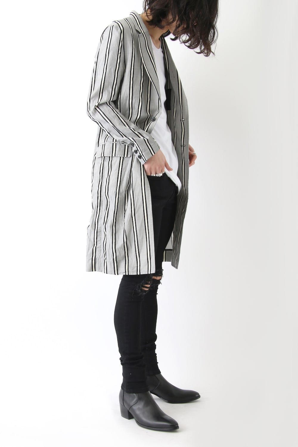 GROOVE STRIPE JACQUARD LONG JACKET