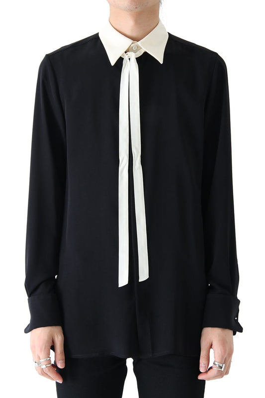 LAMBERT CREPE DE CHINE BOW COLLAR SHIRT (BLACK)