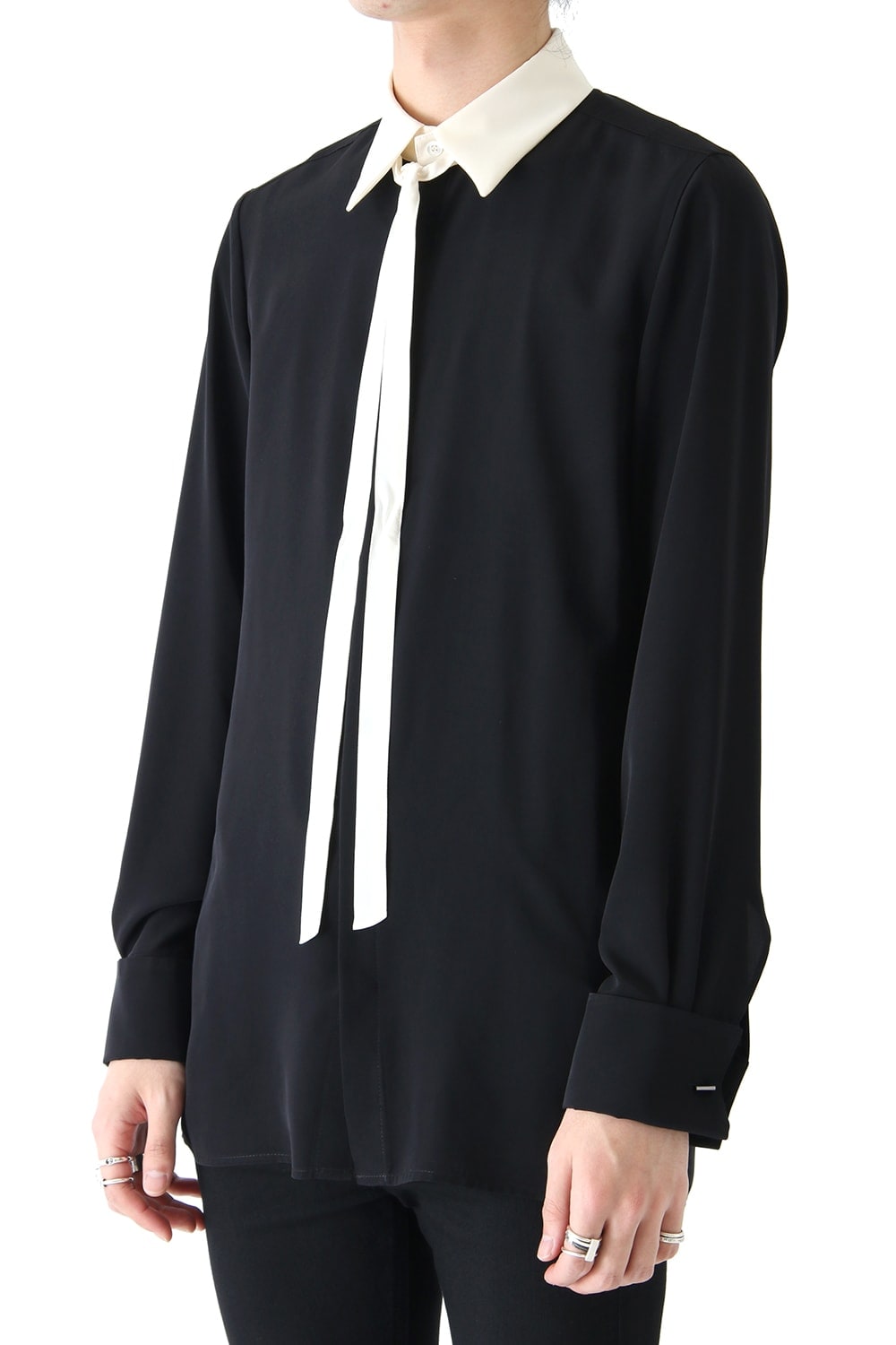 LAMBERT CREPE DE CHINE BOW COLLAR SHIRT (BLACK)