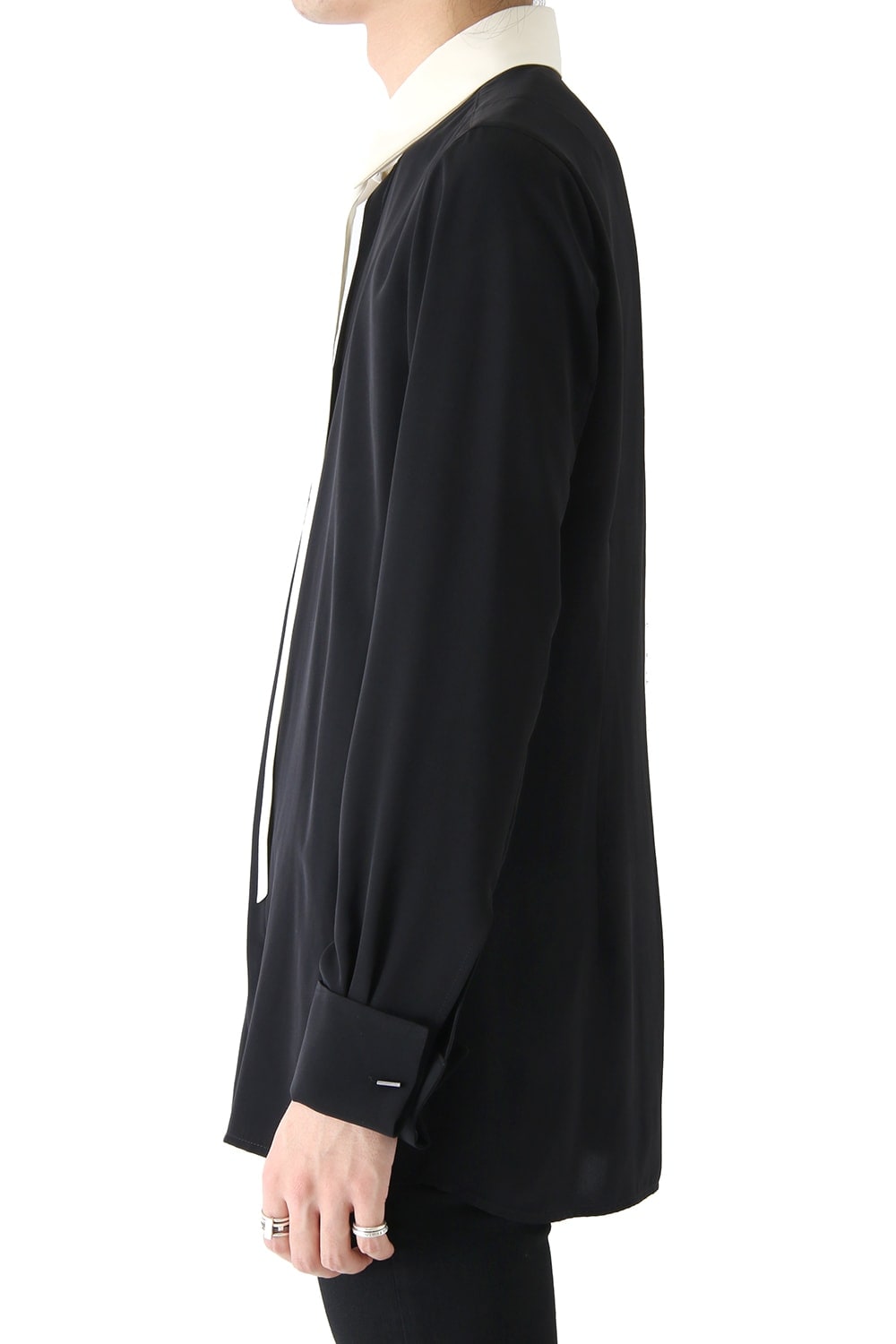LAMBERT CREPE DE CHINE BOW COLLAR SHIRT (BLACK)
