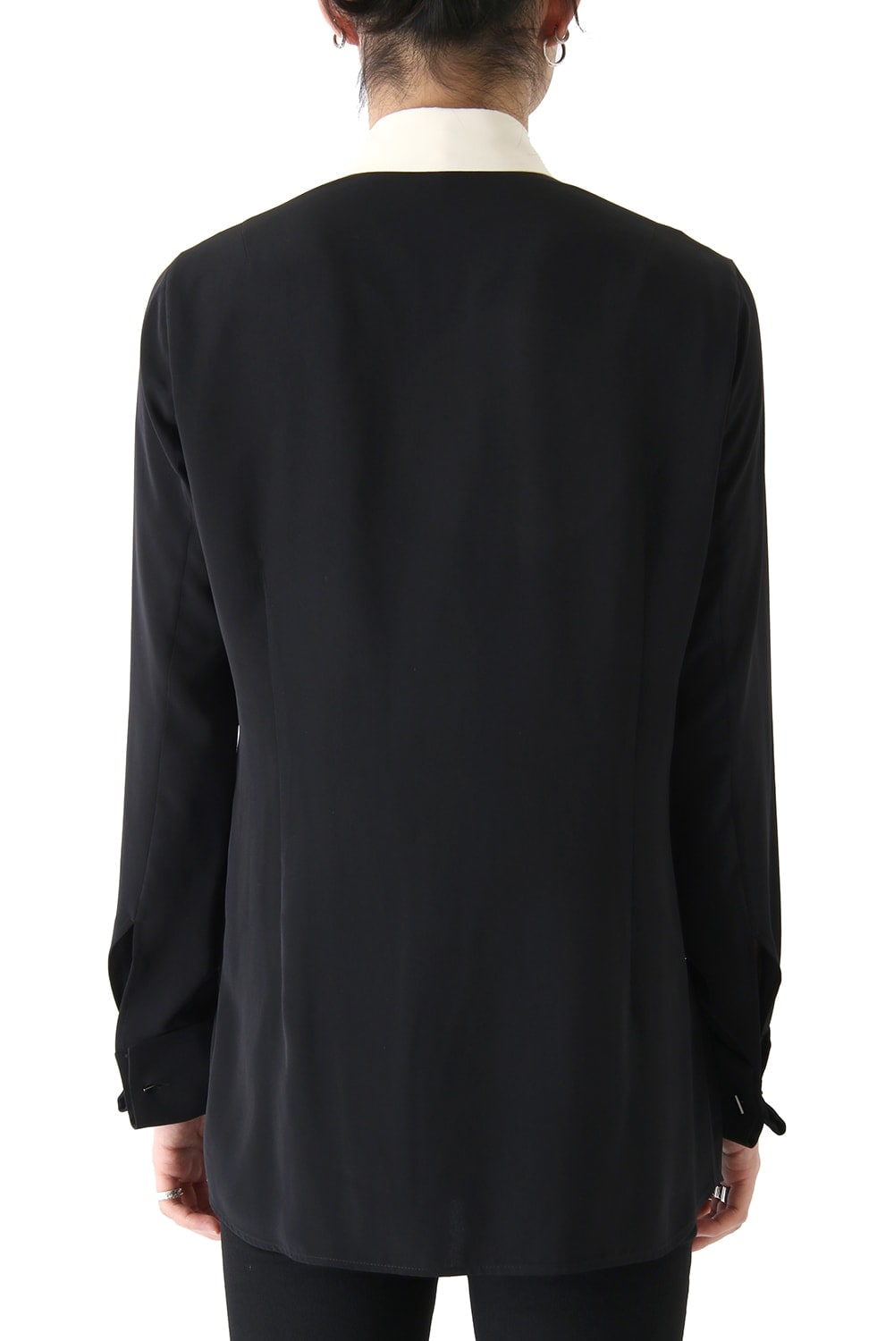 LAMBERT CREPE DE CHINE BOW COLLAR SHIRT (BLACK)
