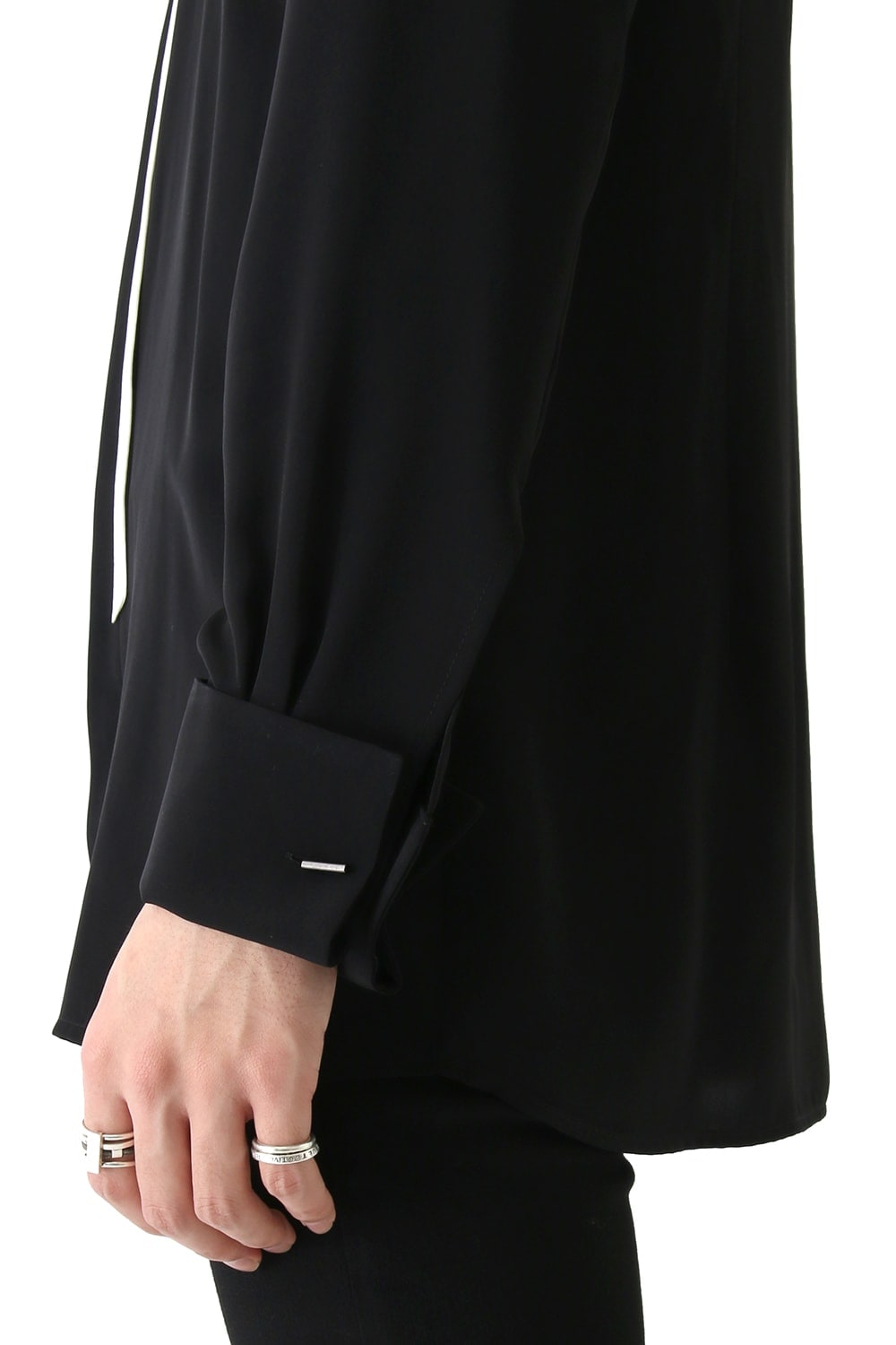 LAMBERT CREPE DE CHINE BOW COLLAR SHIRT (BLACK)