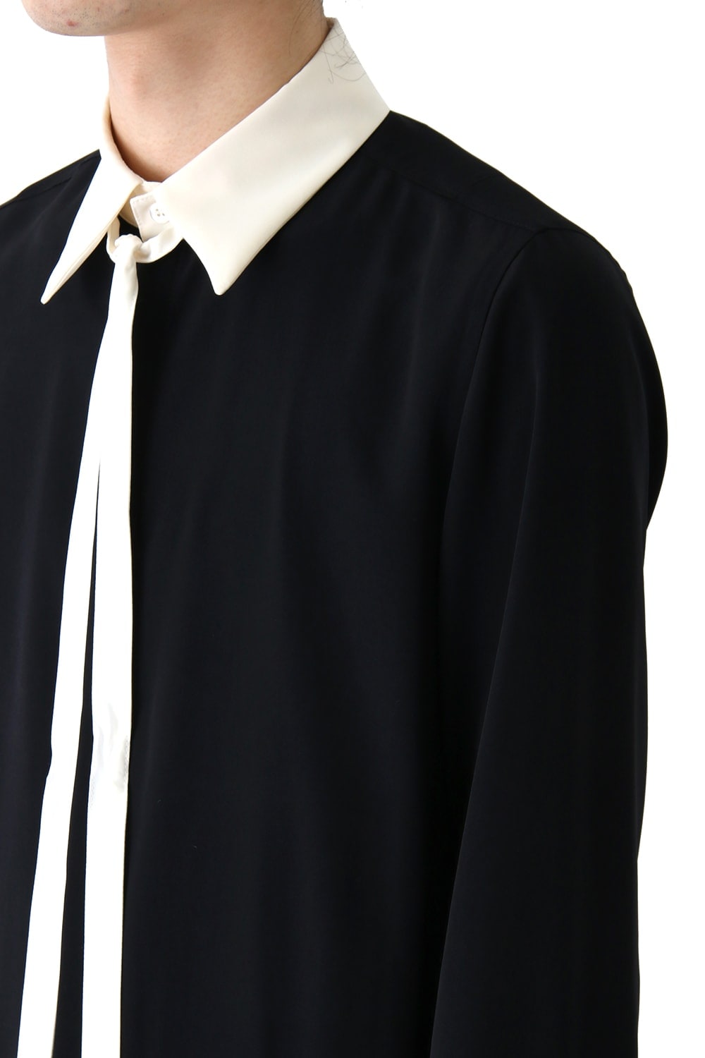 LAMBERT CREPE DE CHINE BOW COLLAR SHIRT (BLACK)