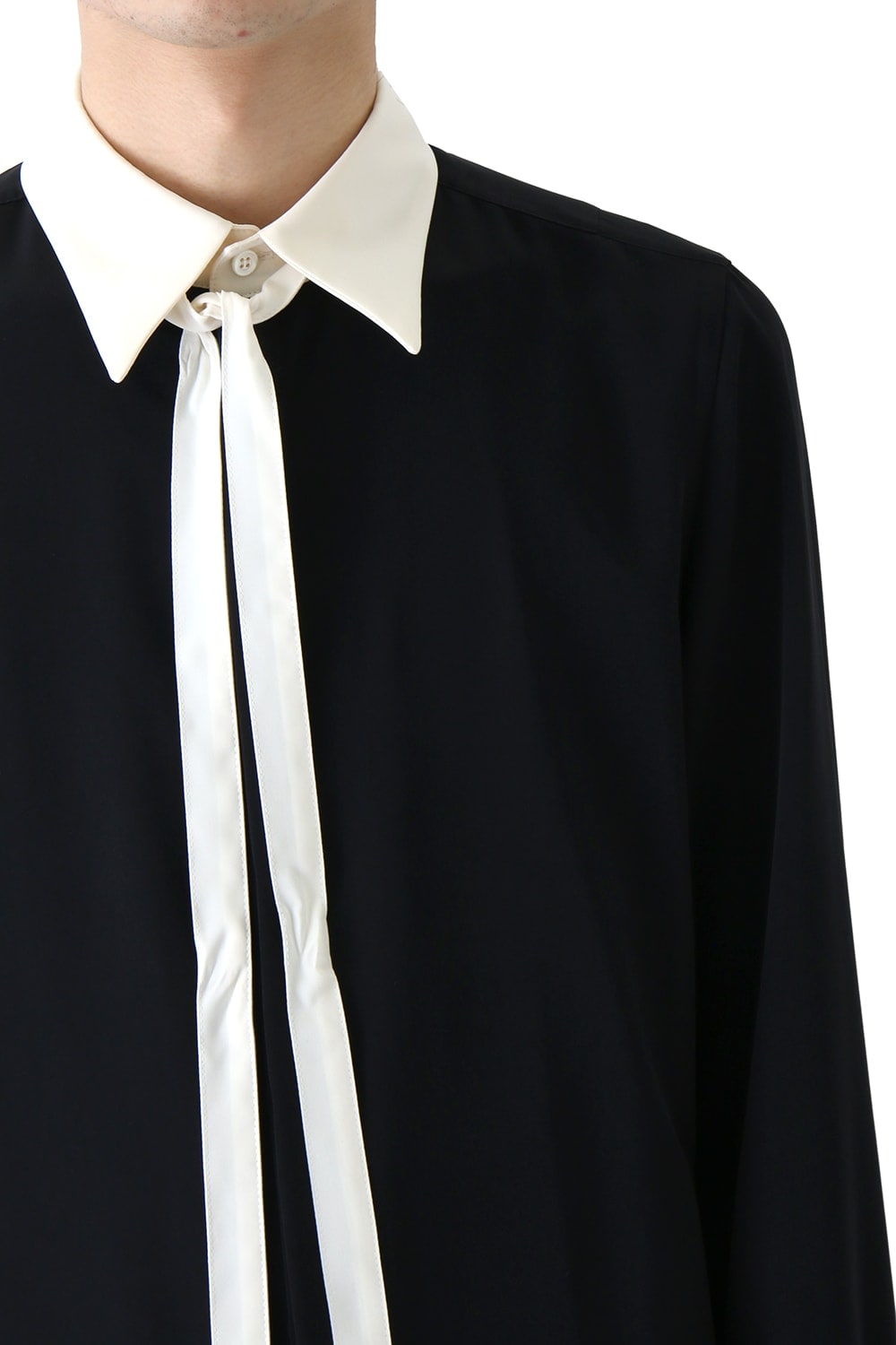 LAMBERT CREPE DE CHINE BOW COLLAR SHIRT (BLACK)