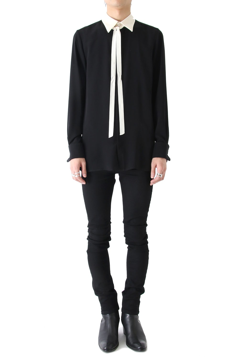LAMBERT CREPE DE CHINE BOW COLLAR SHIRT (BLACK)