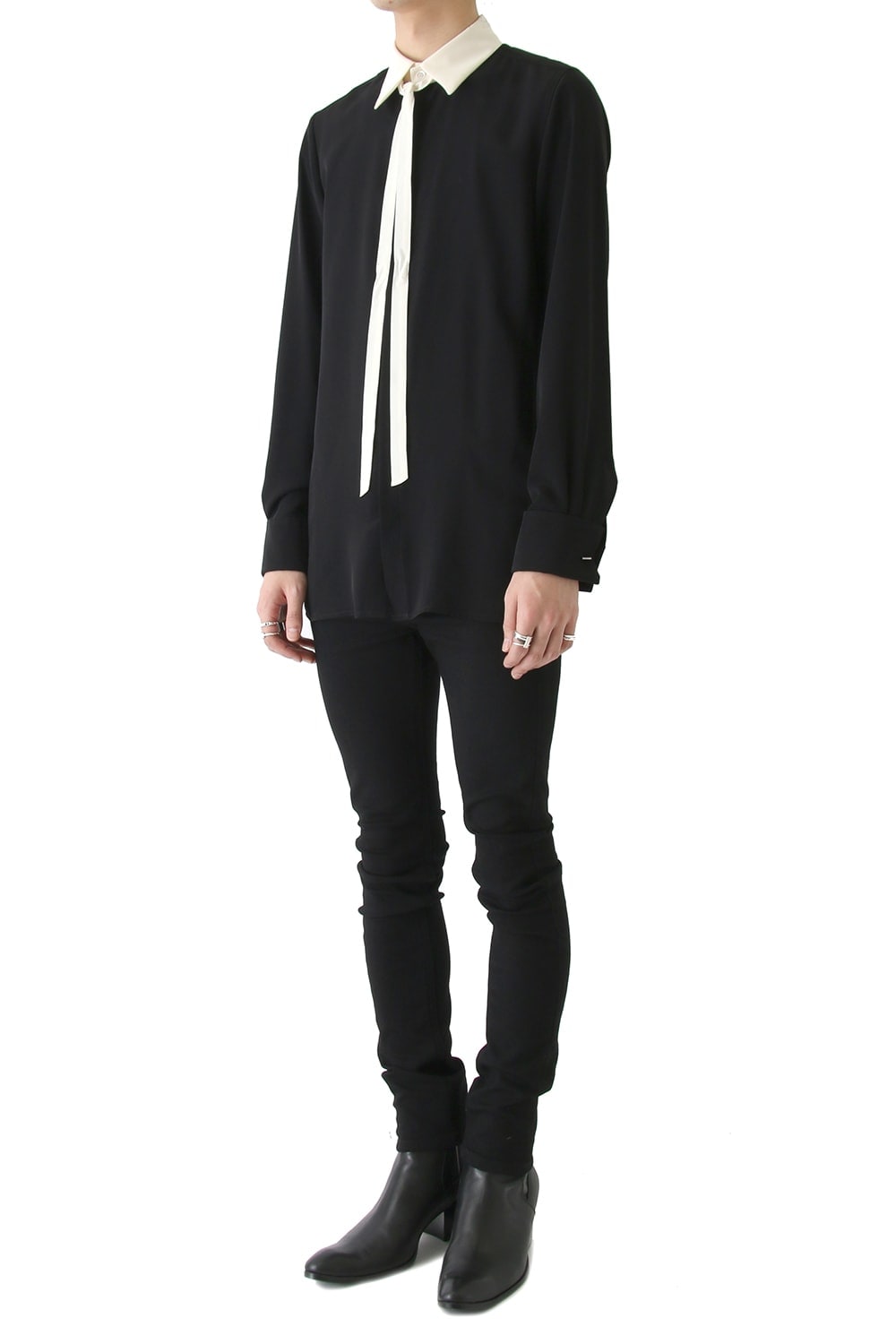 LAMBERT CREPE DE CHINE BOW COLLAR SHIRT (BLACK)