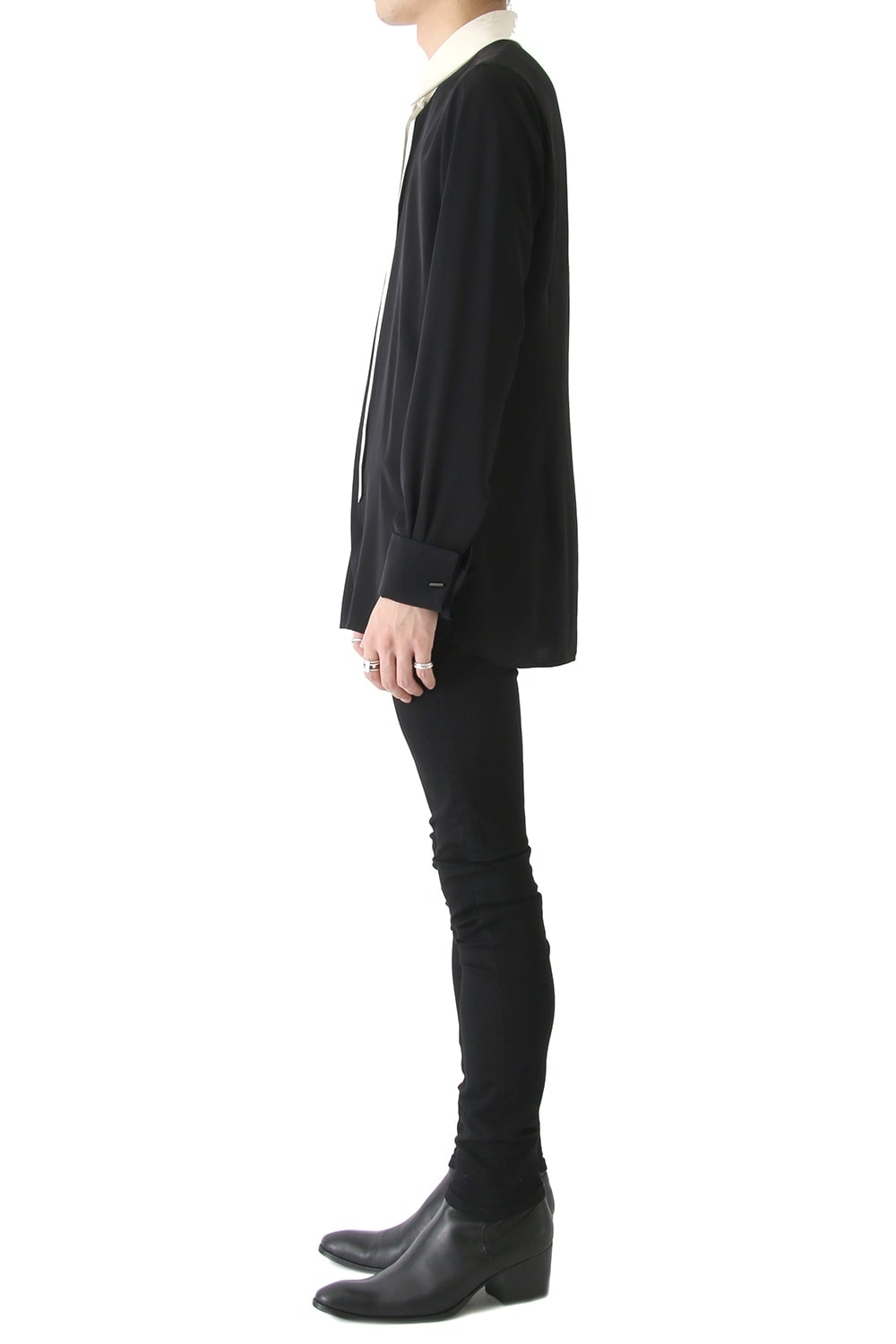 LAMBERT CREPE DE CHINE BOW COLLAR SHIRT (BLACK)