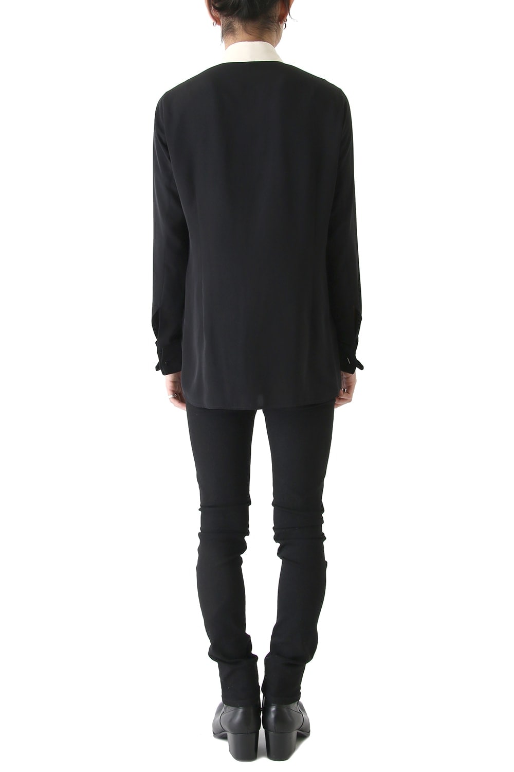 LAMBERT CREPE DE CHINE BOW COLLAR SHIRT (BLACK)