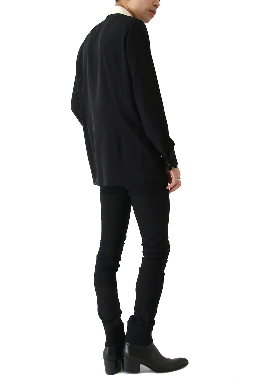 LAMBERT CREPE DE CHINE BOW COLLAR SHIRT (BLACK)