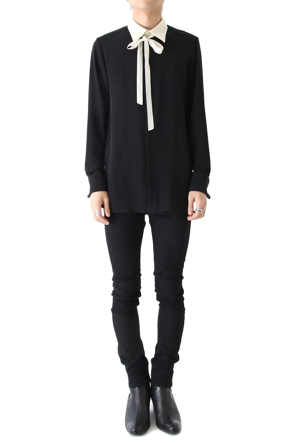 LAMBERT CREPE DE CHINE BOW COLLAR SHIRT (BLACK)