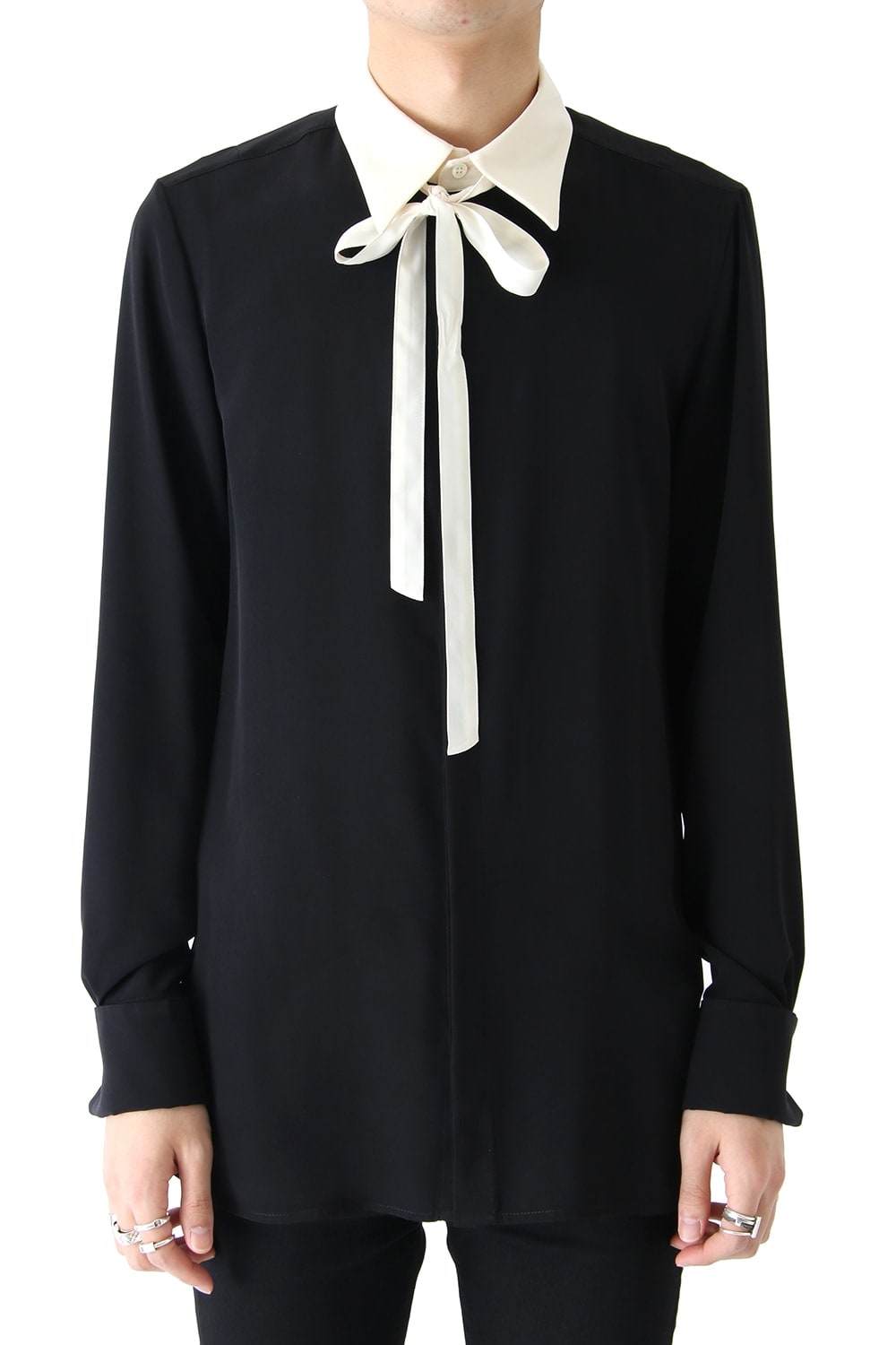 LAMBERT CREPE DE CHINE BOW COLLAR SHIRT (BLACK)