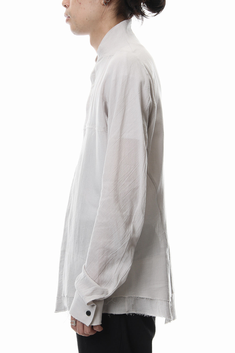 Japanese paper Cotton stand collar shirt - ST102-0049S Dusty White