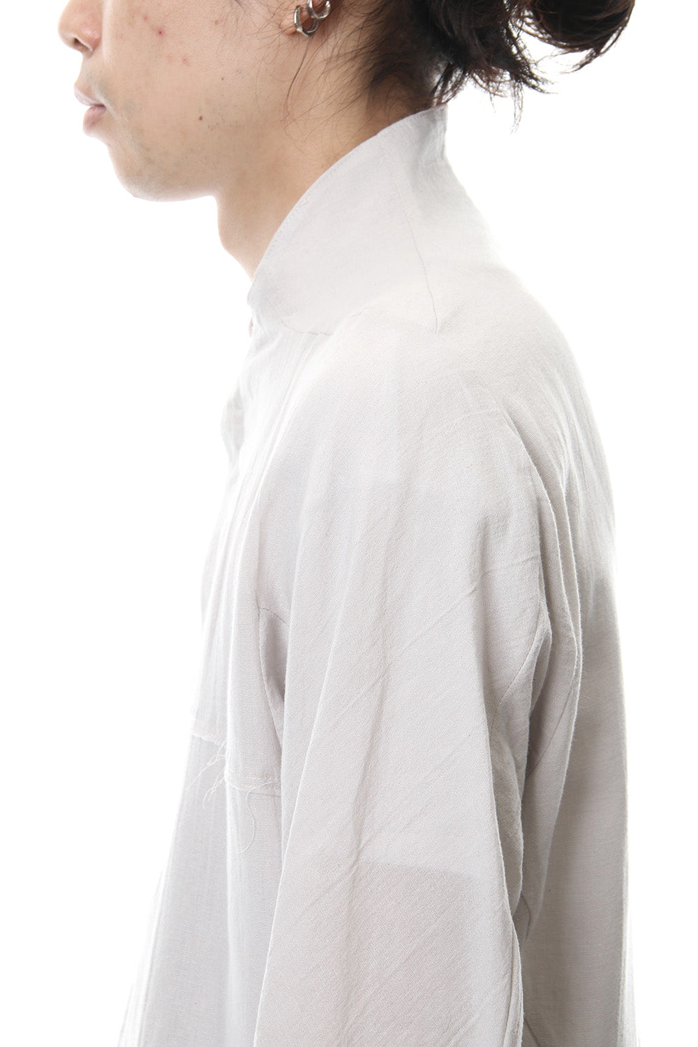 Japanese paper Cotton stand collar shirt - ST102-0049S Dusty White