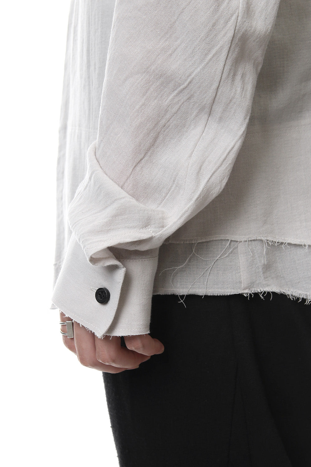 Japanese paper Cotton stand collar shirt - ST102-0049S Dusty White