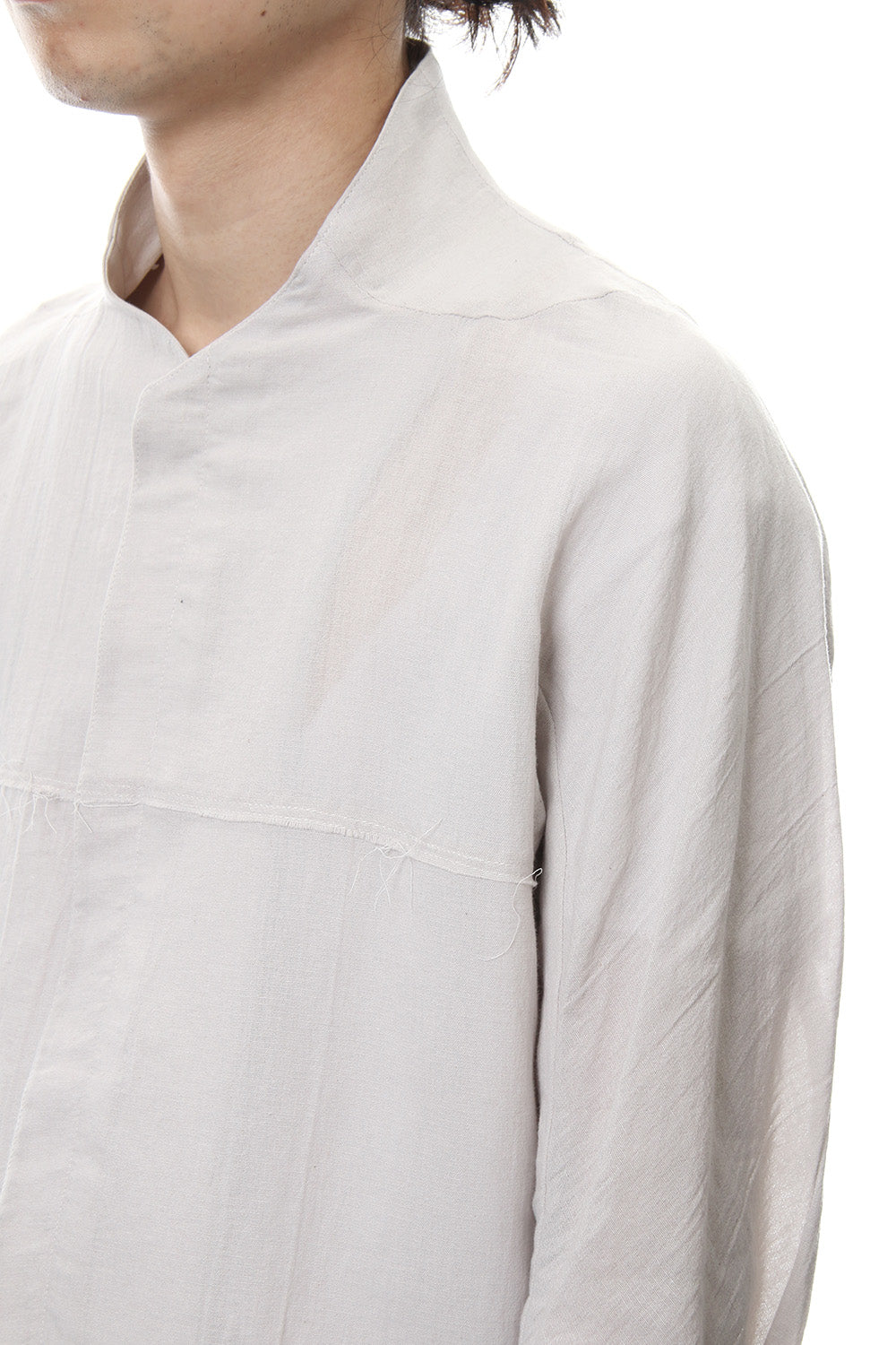 Japanese paper Cotton stand collar shirt - ST102-0049S Dusty White
