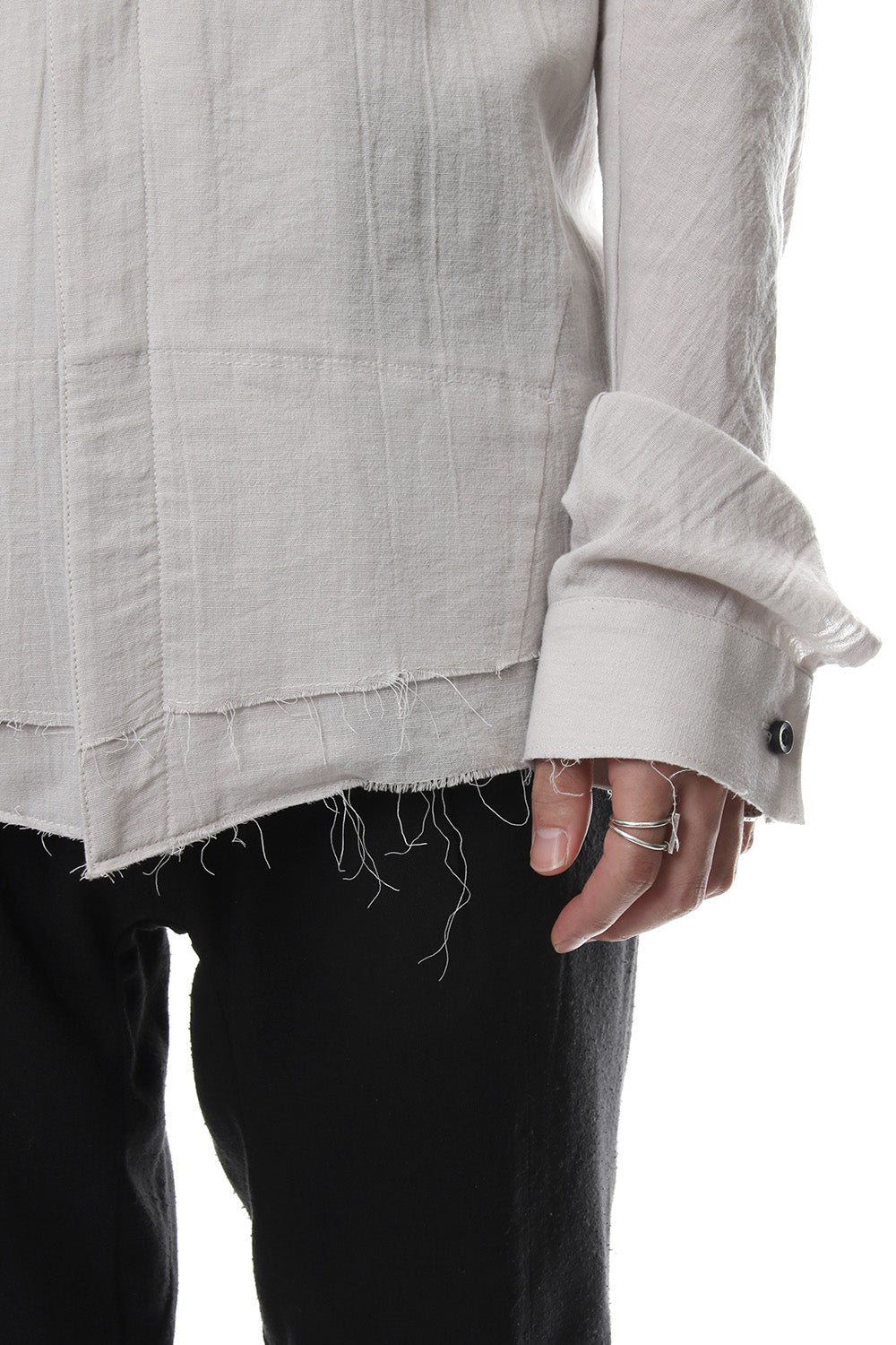 Japanese paper Cotton stand collar shirt - ST102-0049S Dusty White