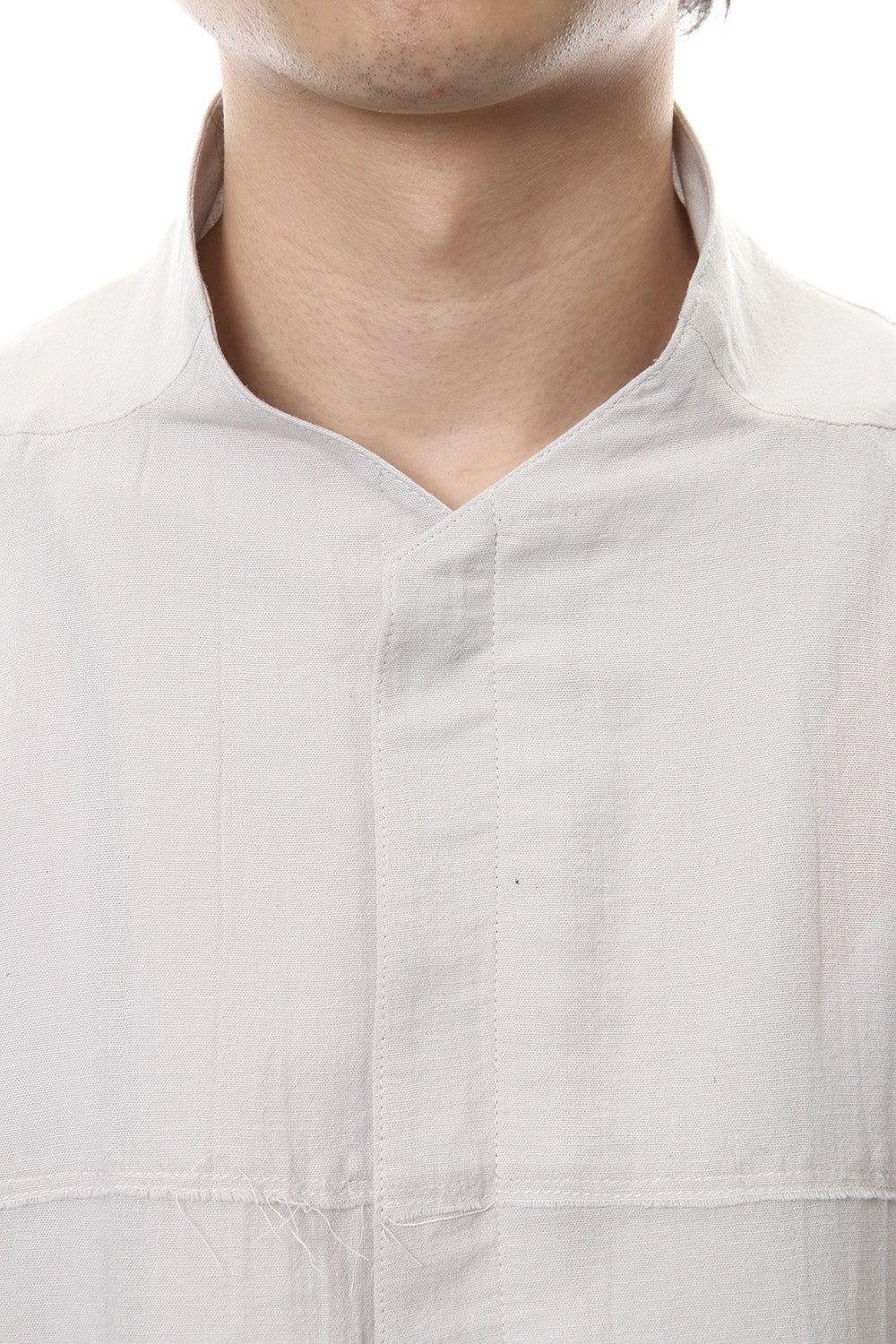 Japanese paper Cotton stand collar shirt - ST102-0049S Dusty White
