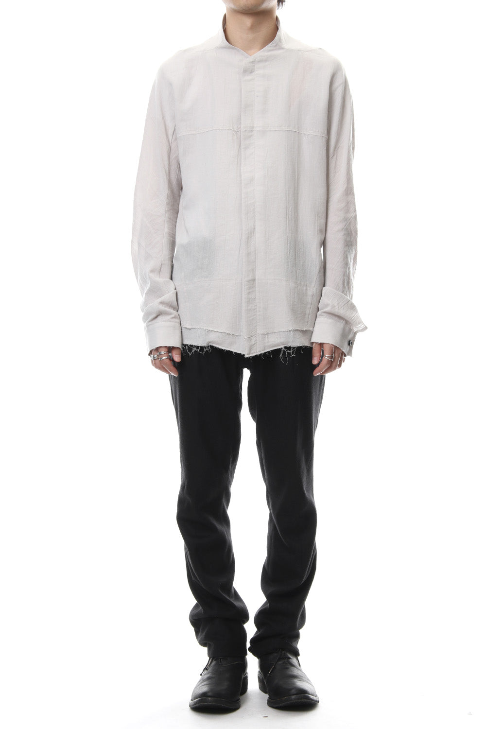 Japanese paper Cotton stand collar shirt - ST102-0049S Dusty White