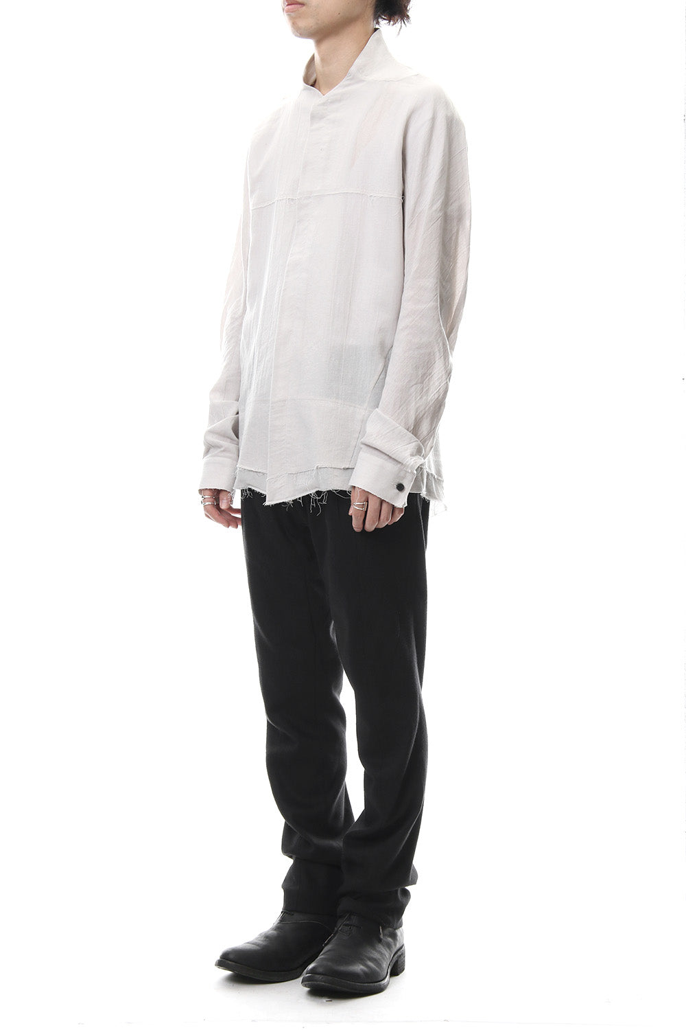 Japanese paper Cotton stand collar shirt - ST102-0049S Dusty White