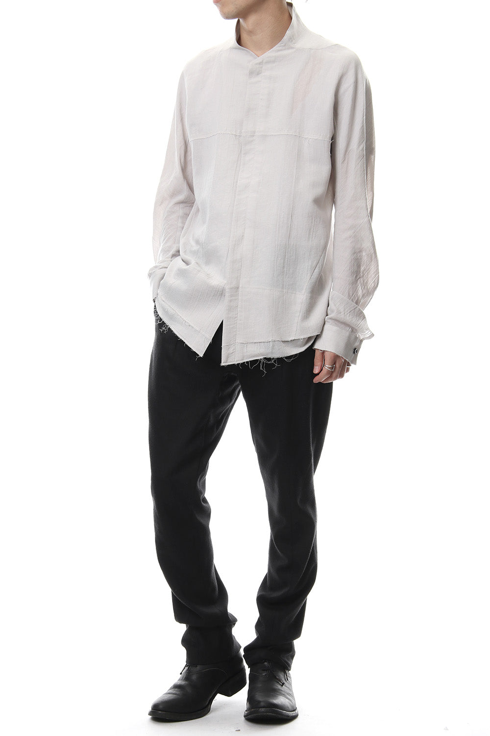 Japanese paper Cotton stand collar shirt - ST102-0049S Dusty White