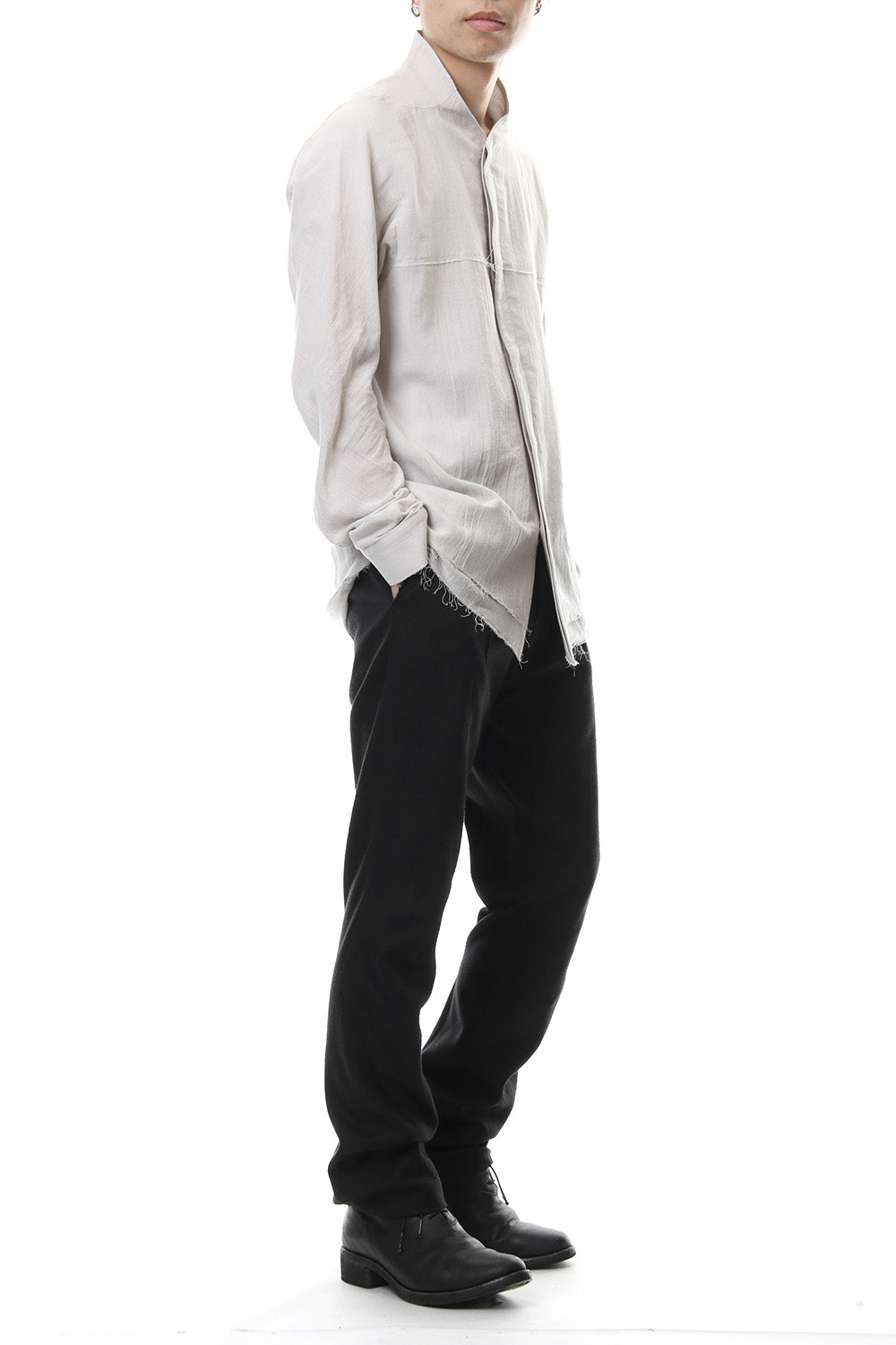 Japanese paper Cotton stand collar shirt - ST102-0049S Dusty White