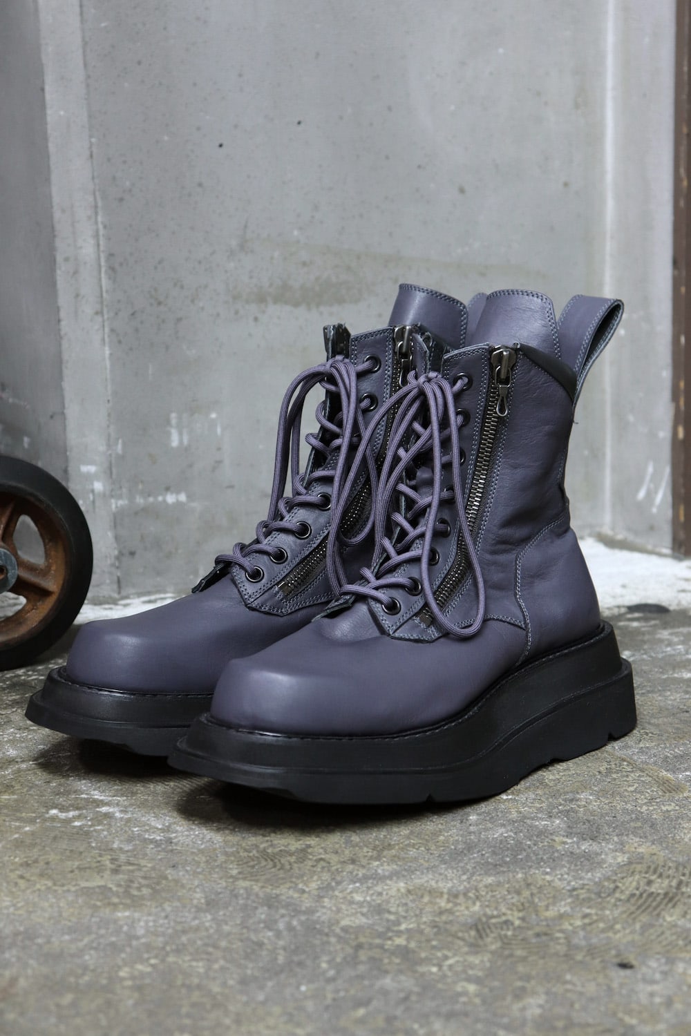 W SOLE ZIP COMBAT BOOTS Purple