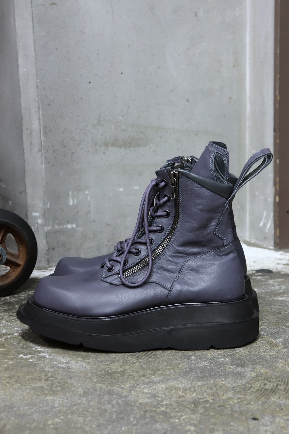 W SOLE ZIP COMBAT BOOTS Purple