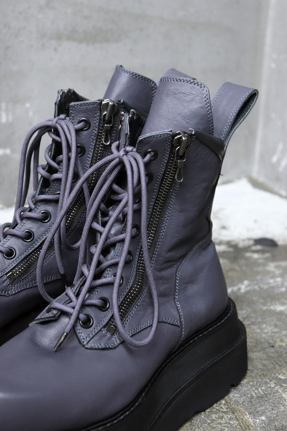 W SOLE ZIP COMBAT BOOTS Purple