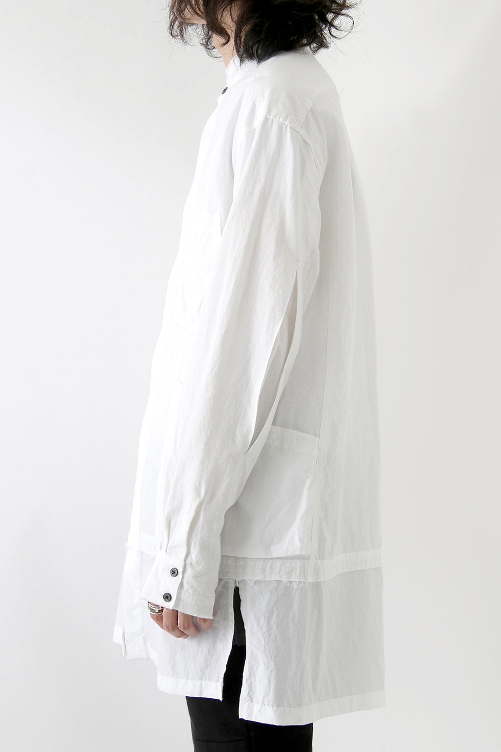 Cotton Linen Typewriter Cloth Long Shirt White