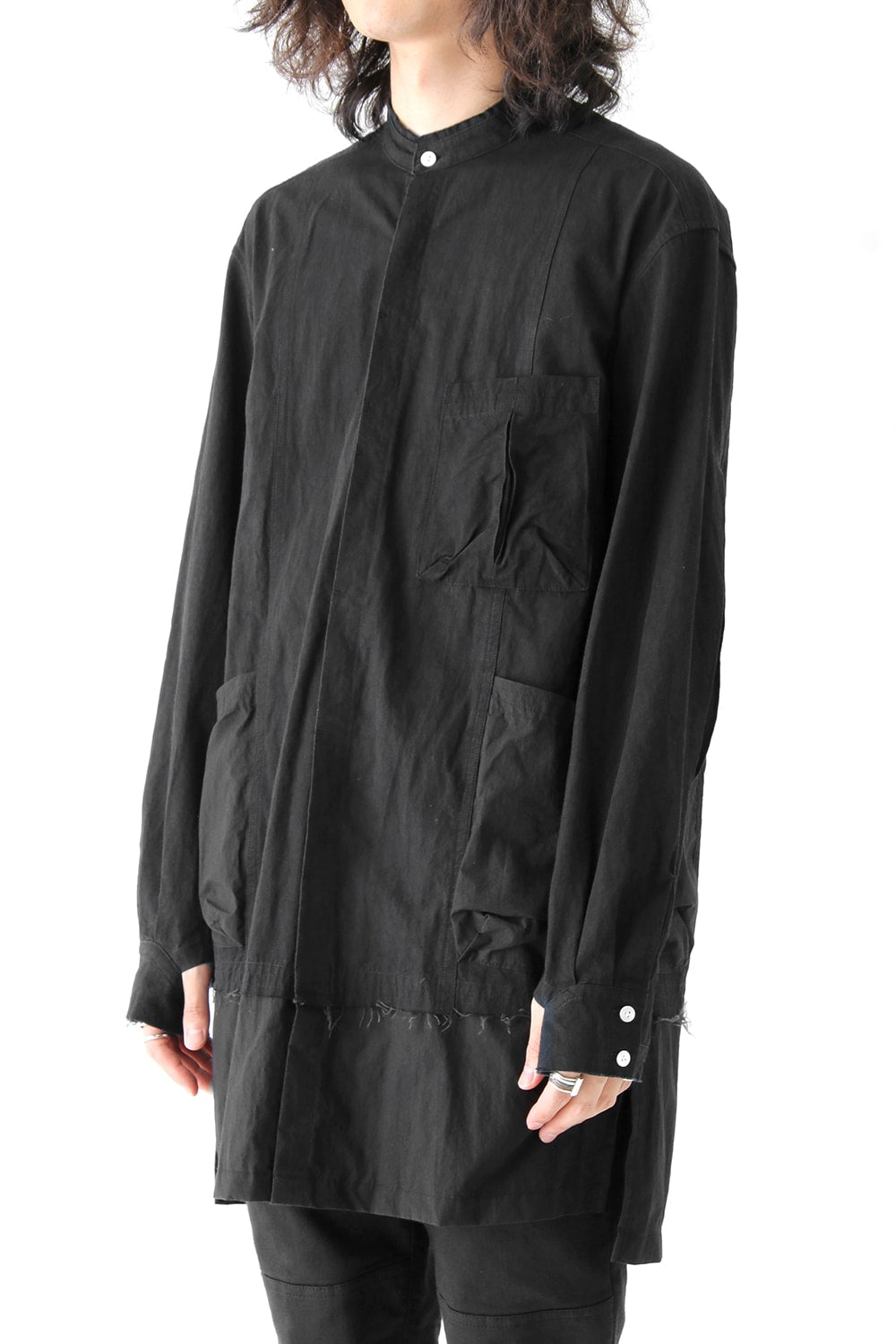 Cotton Linen Typewriter Cloth Long Shirt Black