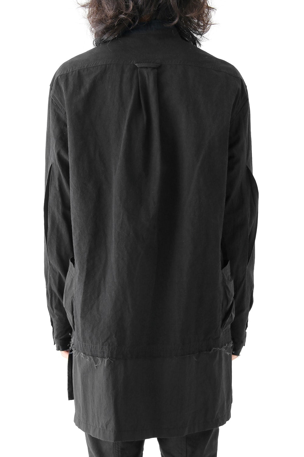 Cotton Linen Typewriter Cloth Long Shirt Black