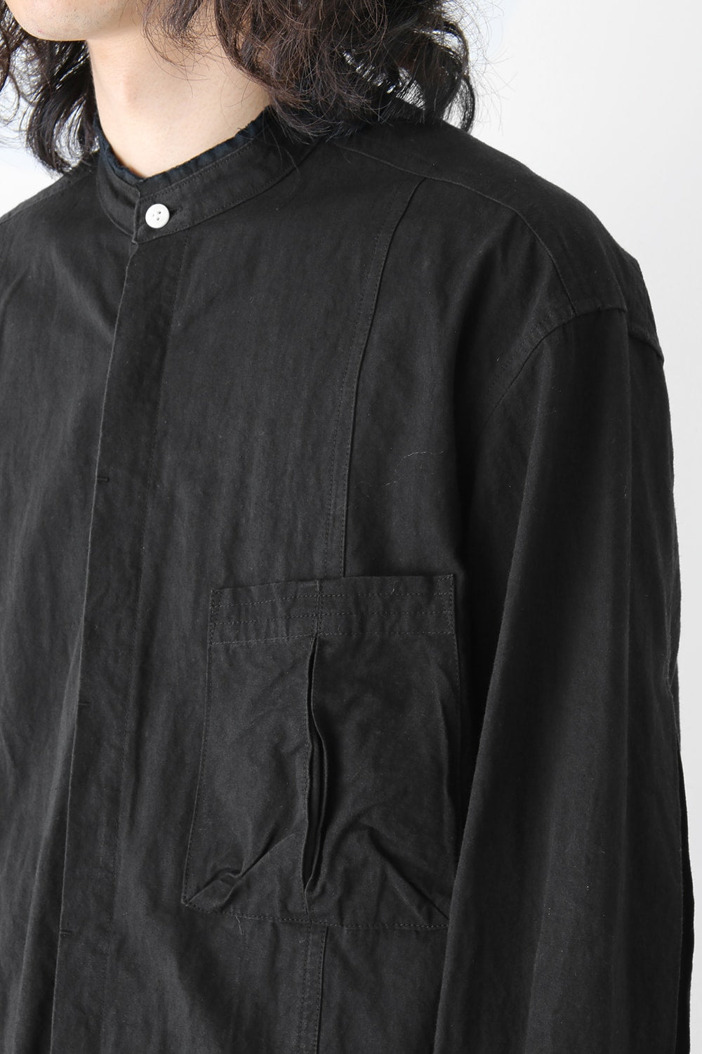 Cotton Linen Typewriter Cloth Long Shirt Black