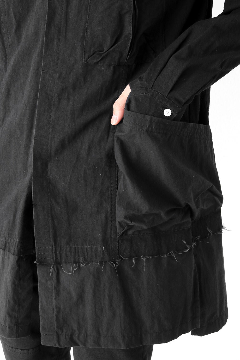 Cotton Linen Typewriter Cloth Long Shirt Black