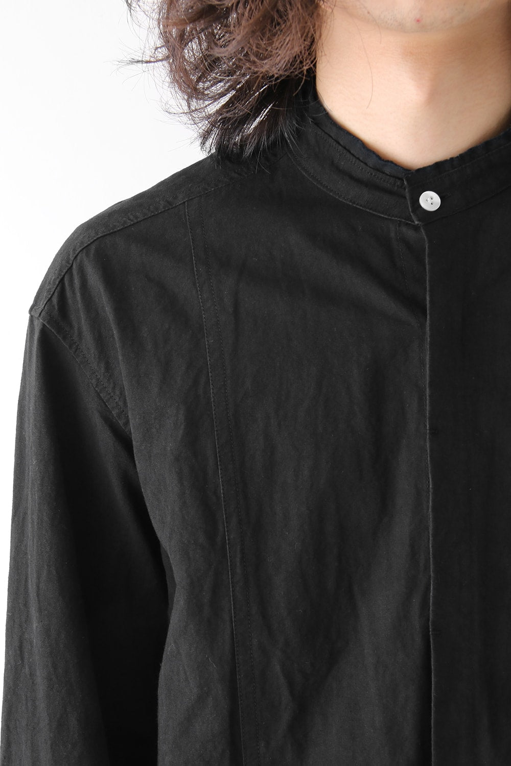 Cotton Linen Typewriter Cloth Long Shirt Black