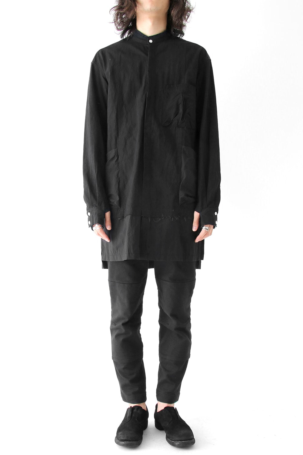 Cotton Linen Typewriter Cloth Long Shirt Black