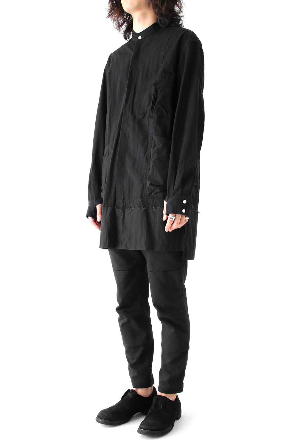 Cotton Linen Typewriter Cloth Long Shirt Black