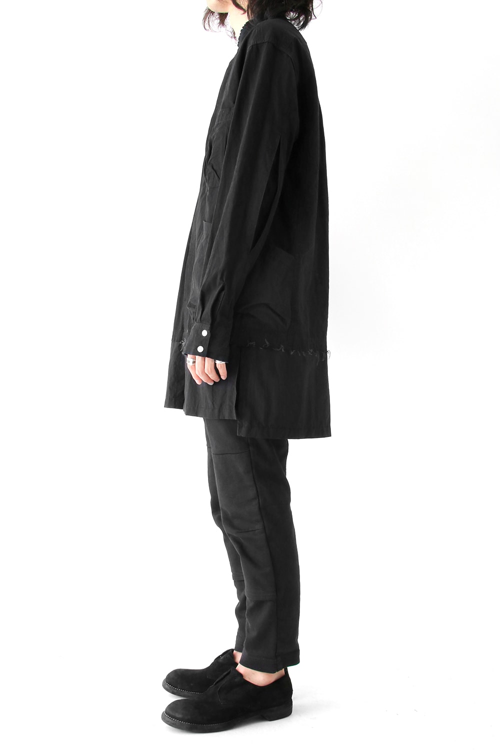 Cotton Linen Typewriter Cloth Long Shirt Black