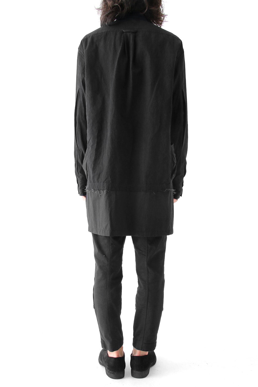 Cotton Linen Typewriter Cloth Long Shirt Black