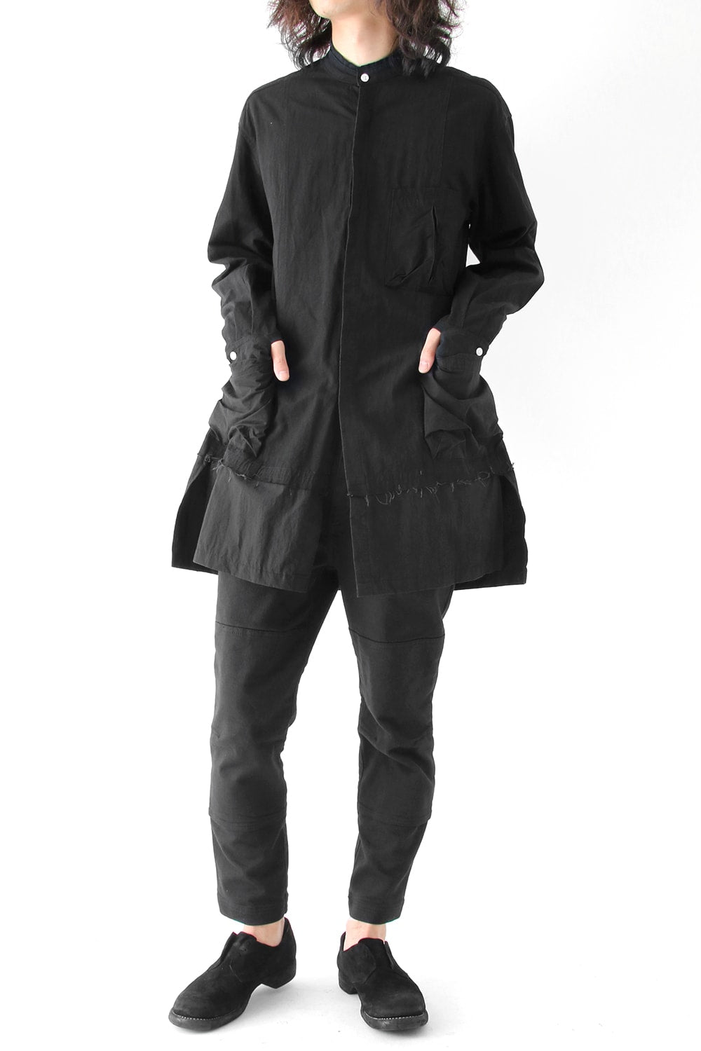 Cotton Linen Typewriter Cloth Long Shirt Black